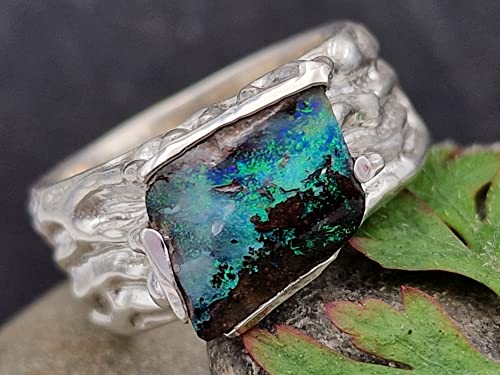 LeoLars-PABE Boulder Opal Ring im Organic Design, Gr. 58-59 (18.8), aus 925er Silber, massiv, organisch, Natur, Unikat, Handarbeit