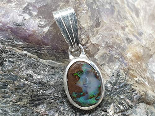 LeoLars-PABE Boulder Opal Anhänger aus 925er Silber, Opal 8x6mm, Unikat, Handarbeit