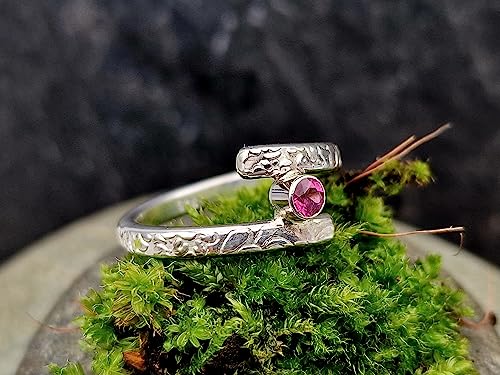 LeoLars-PABE Rosa Turmalin Design Ring, Gr. 57-58, aus 925er Silber mit geprägter Ringschiene, Unikat, Handarbeit