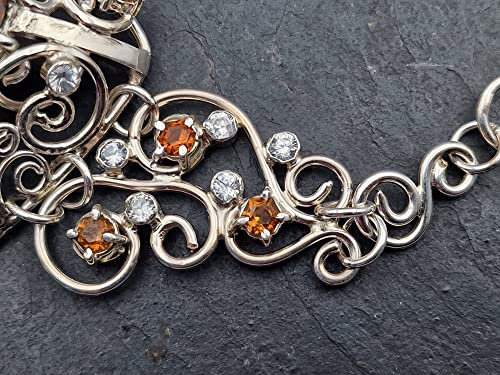LeoLars-PABE Majestätisches Citrin - Bergkristall Collier aus 925er Silber, handgefertigte Kette, Groß, Statement, Königlich, aufwendig, leicht, Unikat, Handarbeit