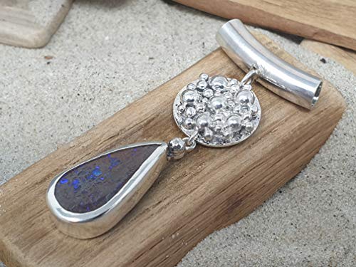 LeoLars-PABE Boulder Opal Anhänger aus 925er Silber mit Röhrchen und Kugelplatte, Unikat, Handarbeit