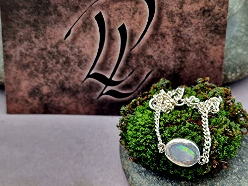 LeoLars-PABE Lightning Ridge Opal Armband aus 925er Silber, Opal Mehrfarbig 7.8x6mm 19cm lang mit Panzerkette, Unikat, Handarbeit