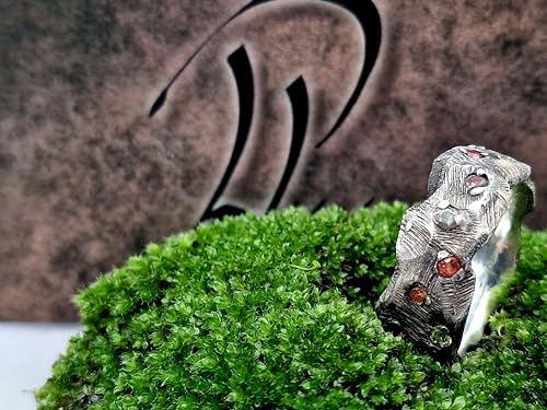 LeoLars-PABE Felsenlook Design Ring, Gr.65, aus 925er Silber mit Rubin und verschieden farbigen Saphiren, teilgeschwärzt, massiv, Unikat, Handarbeit