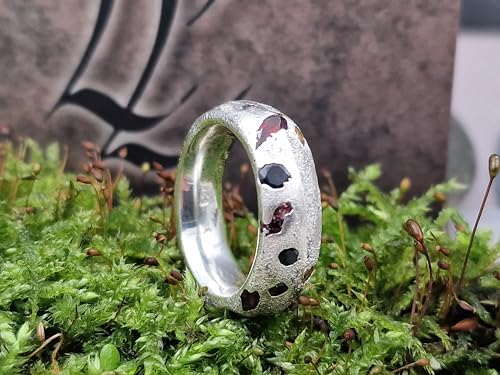 LeoLars-PABE Bunter Sandguss Design Ring, Gr.54 (17,2), aus 925er Silber mit verschieden farbigen echten eingegossenen Edelsteinen, Unikat, Handarbeit