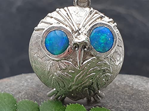 LeoLars-PABE Lightning Ridge Chrystal Opal Anhänger Eule Friedbert aus 925er Silber, Unikat, Handarbeit