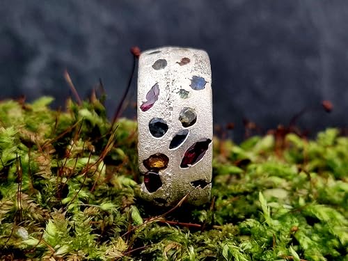 LeoLars-PABE Design Sandguss Ring, Gr.56 (17,8), aus 925er Silber mit verschiedenen echten eingegossenen Edelsteinen, Nr.50, Unikat, Handarbeit
