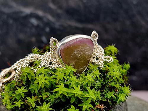 LeoLars-PABE Wassermelonen Turmalin Anhänger aus 925er Silber mit 45cm Panzerkette, hinten offen, Unikat, Handarbeit