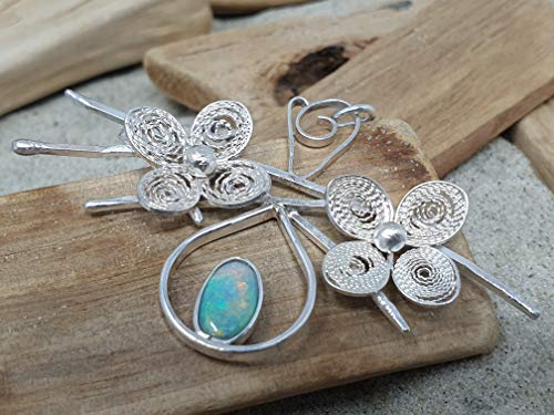 LeoLars-PABE Lightning Ridge Opal Filigree Anhänger aus 925er Silber, Filigranes Florales Design, Unikat, Handarbeit