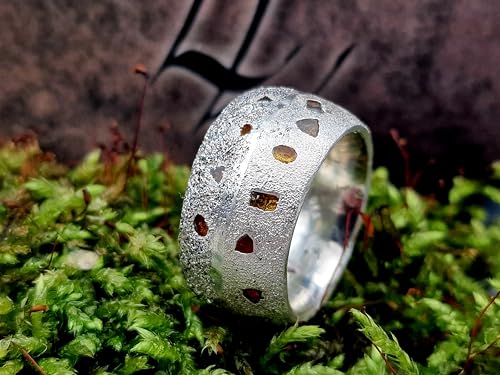 LeoLars-PABE Massver Sandguss Design Ring, Gr.56 (17,8), mit verschieden farbigen eingegossenen Saphiren aus 925er Silber, Sandguss Oberfläche, Nr.61, Unikat, Handarbeit