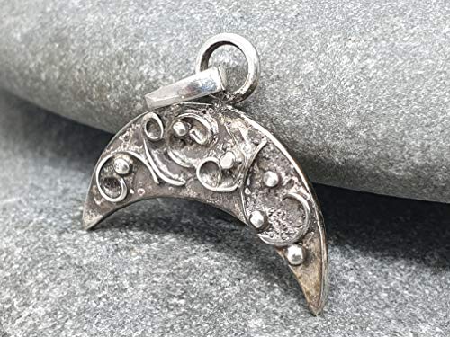 LeoLars-PABE Halbmond Anhänger aus 925er Silber, mystisches Design, Unikat, Handarbeit