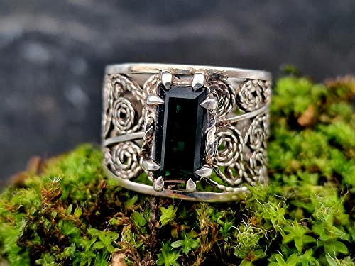 LeoLars-PABE Indigolith Design Filigree Ring, Gr. 57-58, aus 925er Silber, verspielt, leicht, dunkelblau, Unikat, Handarbeit