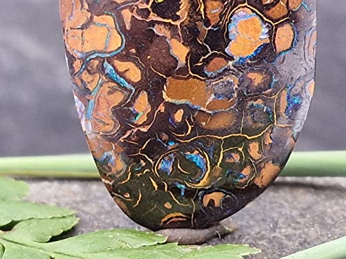 LeoLars-PABE Boulder Opal Anhänger mit Frontbohrung und Schlaufe aus 925er Silber, Matrix Opal, grüne Opaladern, Opal 35.7 x 21.4 x 6mm, Unikat, Handgeschliffen