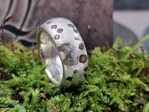 LeoLars-PABE Sandguss Design Ring, Gr.57-58 (18,4), aus 925er Silber mit verschieden farbigen Edelsteinen, eingegossen, seidenmatt, Unikat, Handarbeit