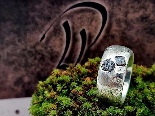 LeoLars-PABE Sandguss Design Ring, Gr.55, aus 925er Silber, rauh, ursprünglich, natürlich, mit 2 großen Rohdiamant Würfeln, Unikat, Handarbeit