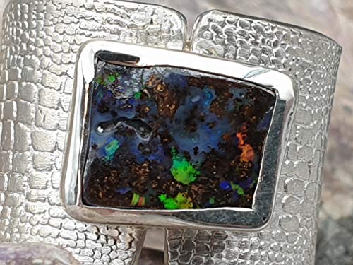 LeoLars-PABE Boulder Opal Design Herren Ring aus 925er Silber, Gr.65, Schlangenhaut Muster, Massiv, Unikat, Handarbeit