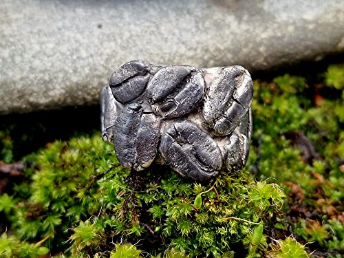 LeoLars-PABE Kaffee Design Ring, Gr.58, aus 925er Silber mit echten gegossenen Kaffeebohnen, massiv, Kaffeeliebhaber, Unikat, Handarbeit
