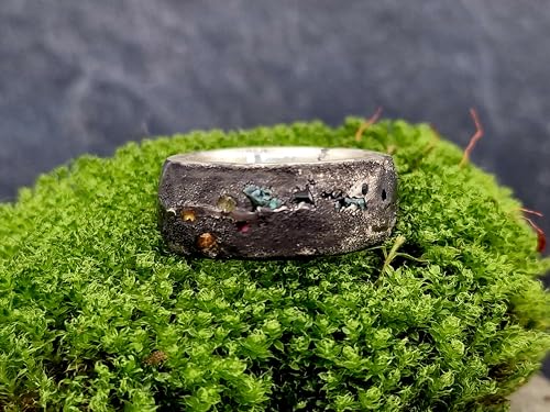 LeoLars-PABE Massiver Sandguss Design Ring, Gr. 60-61, aus 925er Silber mit verschieden farbigen direkt eingegossenen Saphiren, geschwärzt, Unikat, Handarbeit