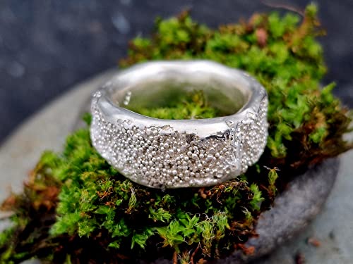 LeoLars-PABE Design Ring, Gr. 58, aus 925er Silber im Mini Perlen Design, Perloberfläche, sehr massiv, Unikat, Handarbeit