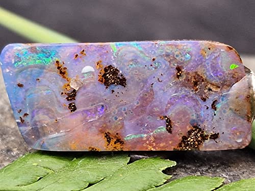 LeoLars-PABE Anhänger mit Boulder Opal und 925er Silber Stiftöse, lila-grünes Opalfeuer, Opal 22.2 x 10.2 x 5mm, Unikat, Handgeschliffen