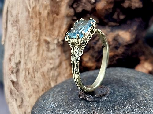 LeoLars-PABE Aquamarin Design Ring, Gr. 59, aus 585er Gelbgold im organischen Wurzel und Holz Design, Unikat, Handarbeit