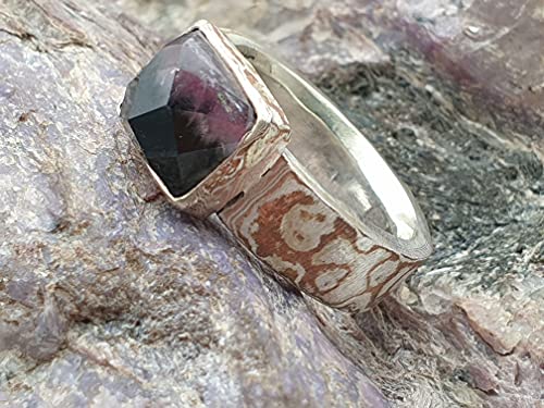 LeoLars-PABE Mokume Gane Silber-Kupfer Ring, Gr.52 mit zweifarbigem Turmalin, Unikat, Handgeschmiedet
