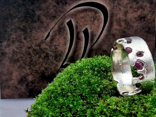LeoLars-PABE Herren Spinell Sandguss Design Ring, Gr. 66-67, aus 925er Silber mit eingegossenen Spinellen, massiv, Vulkan Style, Unikat, Handarbeit