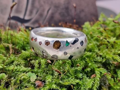 LeoLars-PABE Sandguss Design Ring, Gr.57-58 (18,4), aus 925er Silber mit verschieden farbigen Edelsteinen, eingegossen, seidenmatt, Unikat, Handarbeit