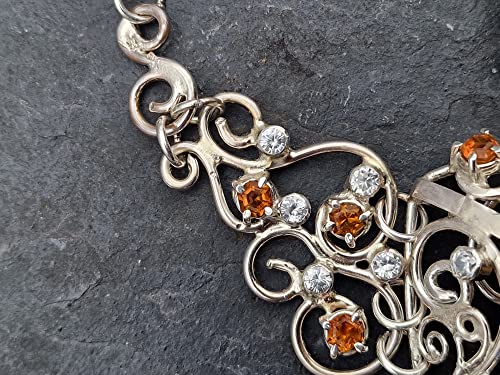 LeoLars-PABE Majestätisches Citrin - Bergkristall Collier aus 925er Silber, handgefertigte Kette, Groß, Statement, Königlich, aufwendig, leicht, Unikat, Handarbeit