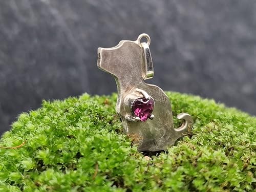 LeoLars-PABE Hundewelpen Anhänger aus 925er Silber mit rosa Turmalin Herz, seidenmatt, Hund, Handarbeit