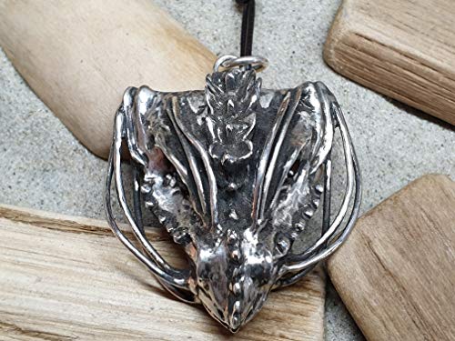 LeoLars-PABE Drachenkopf Anhänger aus 925er Silber mit Granat Augen, Drache, Unikat, Handarbeit