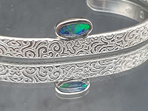 LeoLars-PABE Lightning Ridge Opal Design Armreif aus 925er Silber, Opal 8.5x4mm, Unikat, Handarbeit