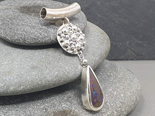 LeoLars-PABE Boulder Opal Anhänger aus 925er Silber mit Röhrchen und Kugelplatte, Unikat, Handarbeit