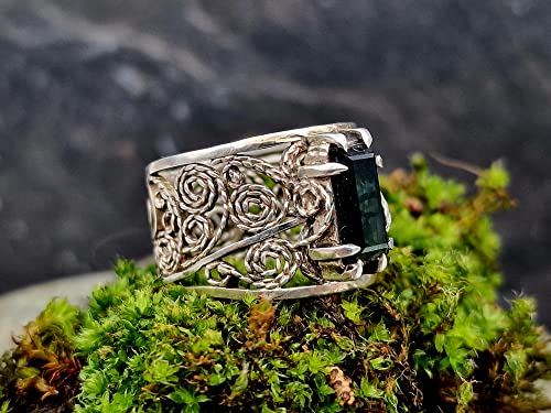 LeoLars-PABE Indigolith Design Filigree Ring, Gr. 57-58, aus 925er Silber, verspielt, leicht, dunkelblau, Unikat, Handarbeit