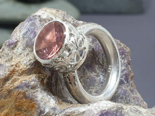LeoLars-PABE Rosa Turmalin Design Ring mit Spiegelschliff aus 925er Silber, Gr.55-56, Unikat, Handarbeit