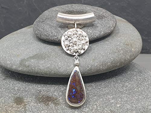 LeoLars-PABE Boulder Opal Anhänger aus 925er Silber mit Röhrchen und Kugelplatte, Unikat, Handarbeit