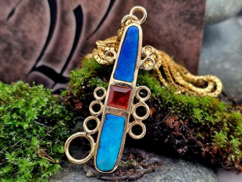 LeoLars-PABE 585er Gold Design Anhänger mit zwei GEM Boulder Opalen und einem Feueropal, Maritim, Leuchturm, mit Double Gold Kette, Unikat, Handarbeit