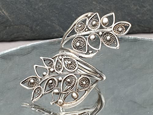 LeoLars-PABE Großer Elfen Wald Filigree Ring, Gr. 58, aus 925er Silber, teilgeschwärzt, Unikat, Handarbeit
