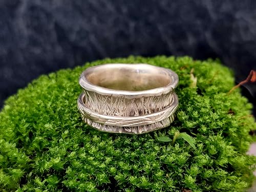 LeoLars-PABE Spinner Design Ring, Gr.58-59, aus 925er Silber mit handgeschnitztem Muster, drehbar, Unikat, Handarbeit