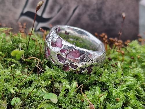 LeoLars-PABE Design Sandguss Ring, Gr.51-52 (16,3), aus 925er Silber mit eingegossenen Spinell Rohsteinen, Unikat, Handarbeit