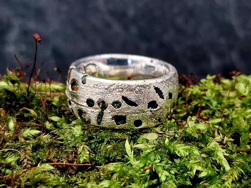 LeoLars-PABE Sandguss Design Ring, Gr.56 (17,8), aus 925er Silber mit echten eingegossenen verschiedensten Edelsteinen mit Farbverlauf, Nr.51, Unikat, Handarbeit