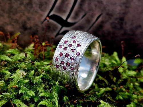 LeoLars-PABE Rubin Ring im Wellen Design, Gr.58 (18,5), aus 925er Silber, 18 Rubine, schönes rot, massiv, Unika, Handarbeit