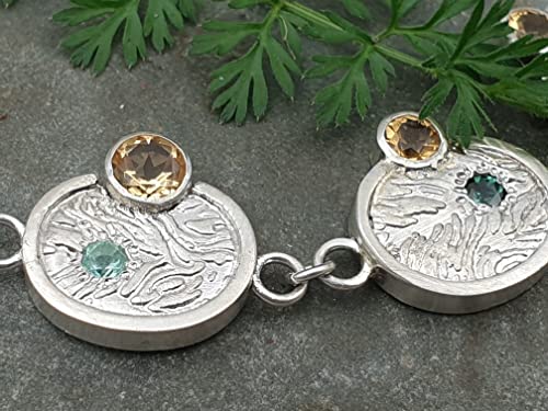 LeoLars-PABE Mondphasen Design Armband aus 925er Silber mit Citrinen und Turmalinen, 19cm lang, Massiv, Unikat, Handarbeit
