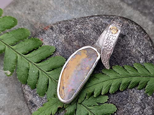LeoLars-PABE Boulder Opal Design Anhänger aus 925er Silber mit hellbraunem Brillianten, Structure Design, Unikat, Handarbeit
