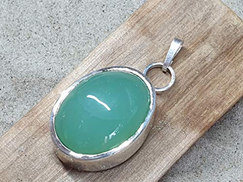 LeoLars-PABE Chrysopras Anhänger aus 925er Silber, Oval, Unikat, Handarbeit