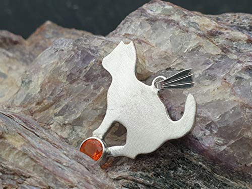LeoLars-PABE 925er Silber Anhänger, Katze mit Mandarin Granat, seidenmatt, Unikat, Handarbeit