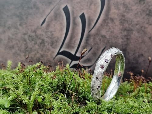 LeoLars-PABE Grober Sandguss Design Ring, Gr.61-62 (19,5) aus 925er Silber mit eingegossenen Saphiren, Unikat, Handarbeit