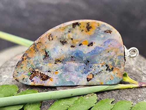 LeoLars-PABE Anhänger mit Boulder Opal und 925er Silber Stiftöse, Picture Stone, Landschaft von oben, Opal 28.3 x 17.9 x 5.6mm, Unikat, Handgeschliffen