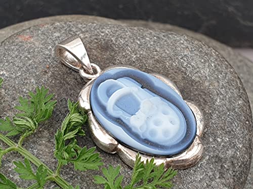 LeoLars-PABE Achat Gemme Babyschuh Anhänger aus 925er Silber, blumiger Rahmen, Anhänger 26.7x19x4.2mm