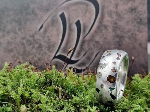 LeoLars-PABE Sandguss Design Ring, Gr.57-58 (18,4), aus 925er Silber mit verschieden farbigen Edelsteinen, eingegossen, seidenmatt, Unikat, Handarbeit