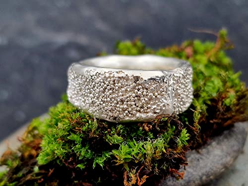 LeoLars-PABE Design Ring, Gr. 58, aus 925er Silber im Mini Perlen Design, Perloberfläche, sehr massiv, Unikat, Handarbeit